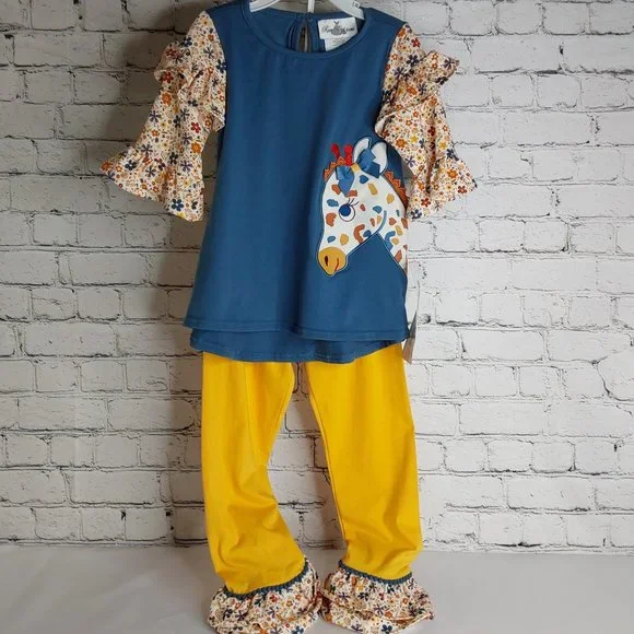 'RARE EDITIONS' TOP & PANTS GIRAFFE OUTFIT 2-PIECE SET